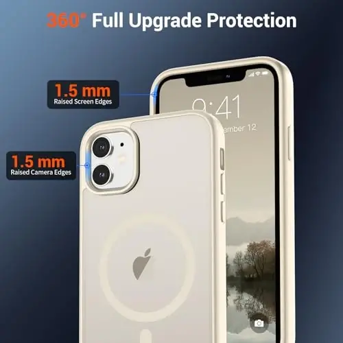SUPFINE Magnetic for iPhone 11 Phone Case (Compatible with MagSafe) (Military Grade Drop Protection) Slim Translucent Matte Shockproof with Anti-Fingerprint Phone Case,Antique White - 3