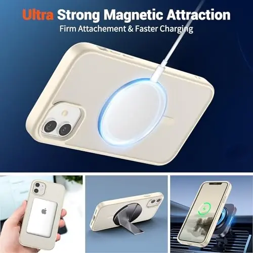 SUPFINE Magnetic for iPhone 11 Phone Case (Compatible with MagSafe) (Military Grade Drop Protection) Slim Translucent Matte Shockproof with Anti-Fingerprint Phone Case,Antique White - 4