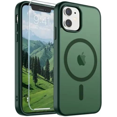 SUPFINE Magnetic for iPhone 11 Phone Case (Compatible with MagSafe) (Military Grade Drop Protection) Slim Translucent Matte Shockproof with Anti-Fingerprint Phone Case,Forest Green 