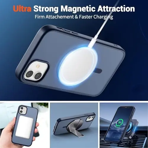 SUPFINE Magnetic for iPhone 11 Phone Case (Compatible with MagSafe) (Military Grade Drop Protection) Translucent Matte Shockproof Phone Cover,Dark Blue - 3