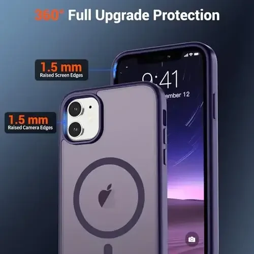 SUPFINE Magnetic for iPhone 11 Phone Case (Compatible with MagSafe) (Military Grade Drop Protection) Translucent Matte Shockproof Phone Cover,Dark Purple - 4