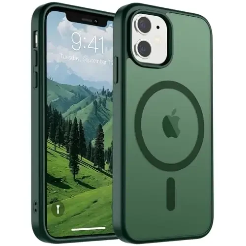 SUPFINE Magnetic for iPhone 11 Phone Case (MagSafe bilan mos) (Harbiy darajadagi tushishdan himoya) Yupqa shaffof mat zarbga chidamli barmoq izlariga qarshi telefon qutisi, oʻrmon yashili 