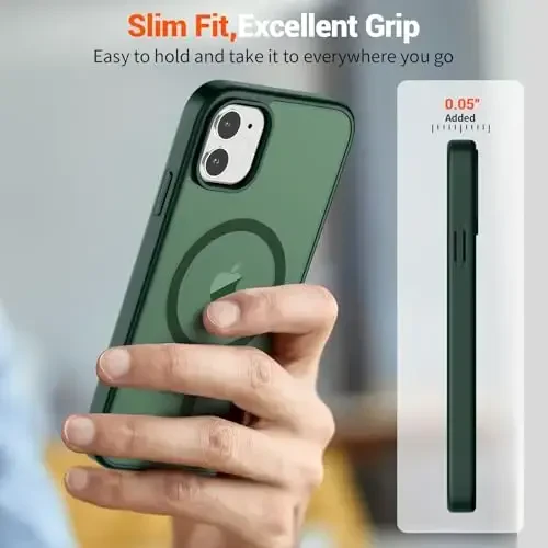 SUPFINE Magnetic for iPhone 11 Phone Case (MagSafe bilan mos) (Harbiy darajadagi tushishdan himoya) Yupqa shaffof mat zarbga chidamli barmoq izlariga qarshi telefon qutisi, oʻrmon yashili - 7