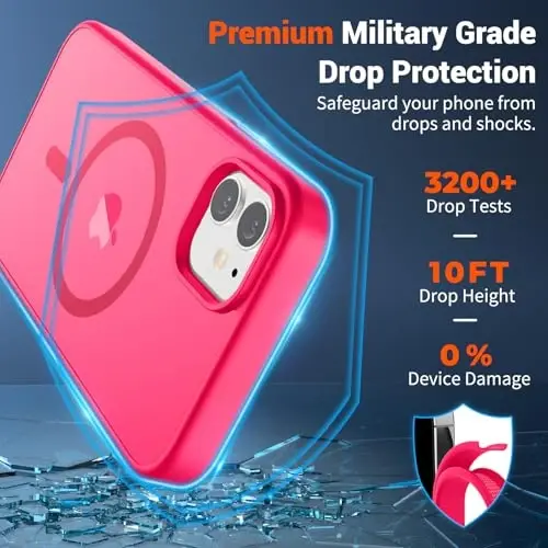 SUPFINE Magnetic for iPhone 11 Phone Case (MagSafe bilan mos) (Harbiy darajadagi tushishdan himoya) Yupqa yarim shaffof mat Shokka chidamli telefon qopqog'i, To'q pushti 