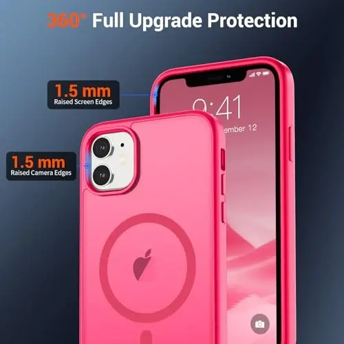 SUPFINE Magnetic for iPhone 11 Phone Case (MagSafe bilan mos) (Harbiy darajadagi tushishdan himoya) Yupqa yarim shaffof mat Shokka chidamli telefon qopqog'i, To'q pushti - 2