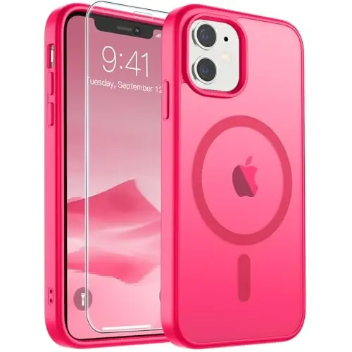 SUPFINE Magnetic for iPhone 11 Phone Case (MagSafe bilan mos) (Harbiy darajadagi tushishdan himoya) Yupqa yarim shaffof mat Shokka chidamli telefon qopqog'i, To'q pushti - 1