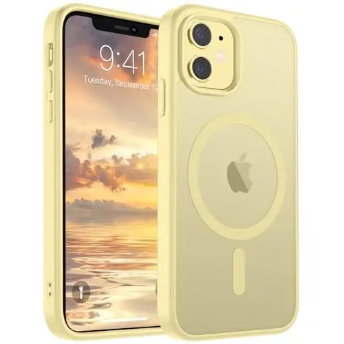 SUPFINE Magnetic for iPhone 11 Phone Case (MagSafe bilan mos keladi) (Harbiy darajadagi tushishdan himoya) Yupqa yarim shaffof mat zarba o'tkazmaydigan barmoq izlariga qarshi telefon qutisi, sariyog 'sariq 