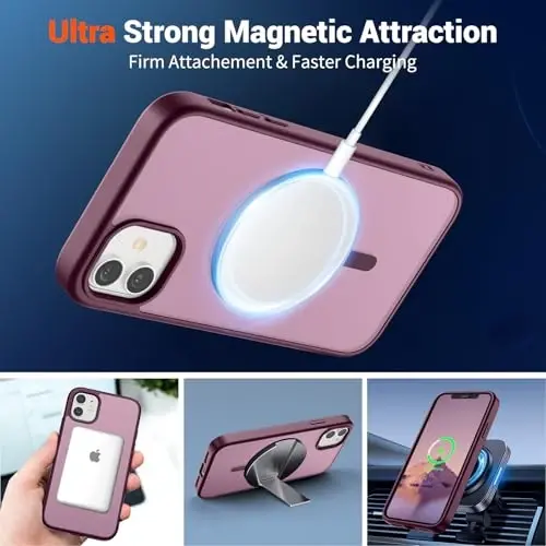 SUPFINE Magnetic for iPhone 11 Phone Case (MagSafe bilan mos)(Harbiy darajadagi tushishdan himoya) Yarim shaffof mato zarbga chidamli telefon qutisi, to'q qizil - 3