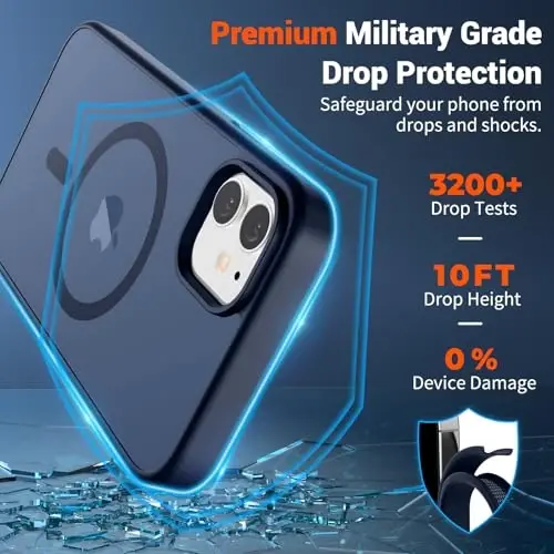 SUPFINE Magnetic for iPhone 11 Phone Case with Screen Protector (Compatible with MagSafe) (Military Grade Drop Protection) Translucent Matte Shockproof Phone Cover,Dark Blue - 3