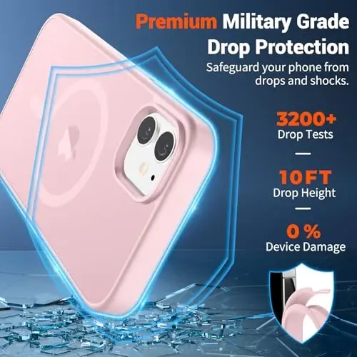 SUPFINE Magnetic for iPhone 11 Phone Case with Screen Protector (Compatible with MagSafe) (Military Grade Drop Protection) Translucent Matte Shockproof Phone Cover,Light Pink - 3