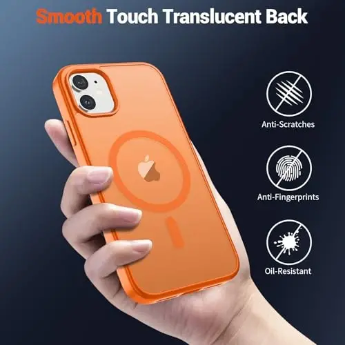 SUPFINE Magnetic for iPhone 11 Phone Case with Screen Protector (Compatible with MagSafe) (Military Grade Drop Protection) Translucent Matte Shockproof Phone Cover,Starry Orange - 6