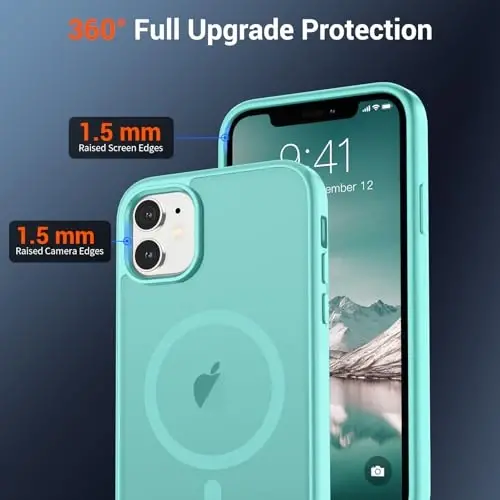 SUPFINE Magnetic for iPhone 11 Phone Case(Compatible with MagSafe)(Military Grade Drop Protection) Slim Translucent Matte Shockproof with Anti-Fingerprint Phone Case,Blue Green - 3