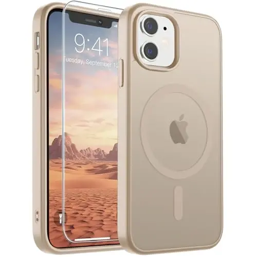 SUPFINE Magnetic for iPhone 11 Phone Case(Compatible with MagSafe)(Military Grade Drop Protection) Slim Translucent Matte Shockproof with Anti-Fingerprint Phone Case,Desert Gold - 1