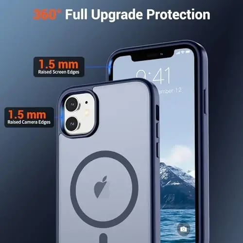 SUPFINE Magnetic for iPhone 11 Phone Case(Compatible with MagSafe)(Military Grade Drop Protection) Translucent Matte Shockproof Phone Cover, Navy Blue - 3