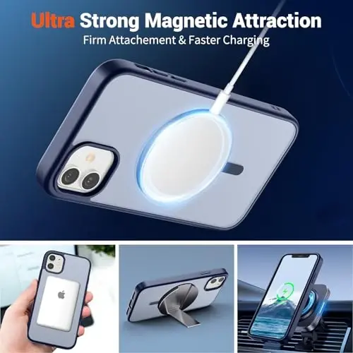 SUPFINE Magnetic for iPhone 11 Phone Case(MagSafe bilan mos)(Harbiy darajadagi tushishdan himoya) Shaffof mat zarbga chidamli telefon qopqog'i, to'q ko'k - 4