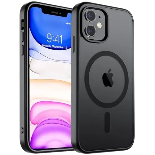 SUPFINE Magnetic for iPhone 11 Phone Case(MagSafe bilan mos)(Harbiy darajadagi tushishdan himoya) Yarim shaffof mat zarbga chidamli telefon qopqog'i, Qora 