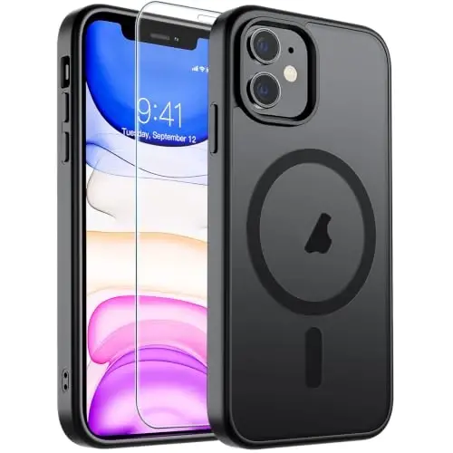 SUPFINE Magnetic for iPhone 11 Phone Case(MagSafe bilan mos)(Harbiy darajadagi tushishdan himoya) Yarim shaffof mat zarbga chidamli telefon qopqog'i, Qora - 1