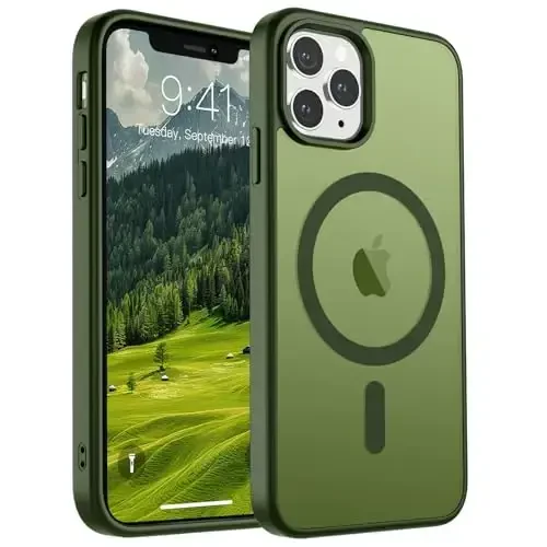 SUPFINE Magnetic for iPhone 11 Pro Max Case (Compatible with MagSafe) (Military Grade Drop Protection) Slim Translucent Matte Shockproof with Anti-Fingerprint Phone Case,Cangling Green - 1