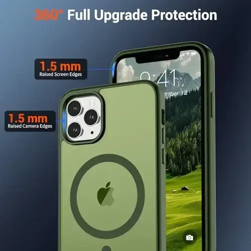 SUPFINE Magnetic for iPhone 11 Pro Max Case (Compatible with MagSafe) (Military Grade Drop Protection) Slim Translucent Matte Shockproof with Anti-Fingerprint Phone Case,Cangling Green - 4