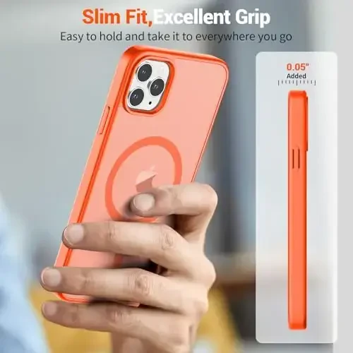 SUPFINE Magnetic for iPhone 11 Pro Max Case (Compatible with MagSafe) (Military Grade Drop Protection) Slim Translucent Matte Shockproof with Anti-Fingerprint Phone Case,Orange - 7