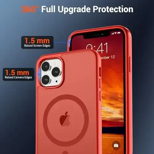 SUPFINE Magnetic for iPhone 11 Pro Max Case (Compatible with MagSafe) (Military Grade Drop Protection) Slim Translucent Matte Shockproof with Anti-Fingerprint Phone Case,Red - 4