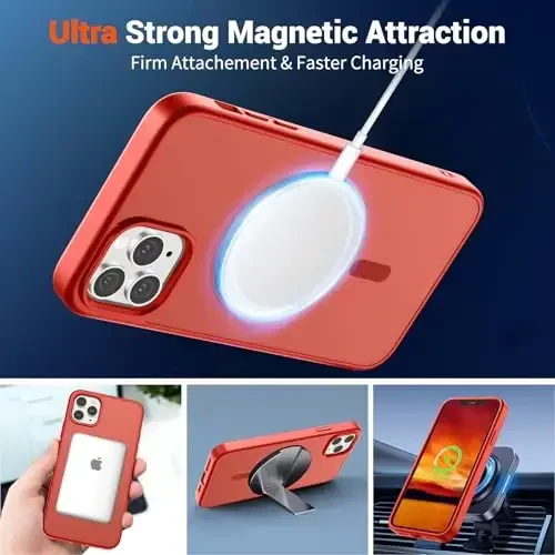 SUPFINE Magnetic for iPhone 11 Pro Max Case (Compatible with MagSafe) (Military Grade Drop Protection) Slim Translucent Matte Shockproof with Anti-Fingerprint Phone Case,Red - 5