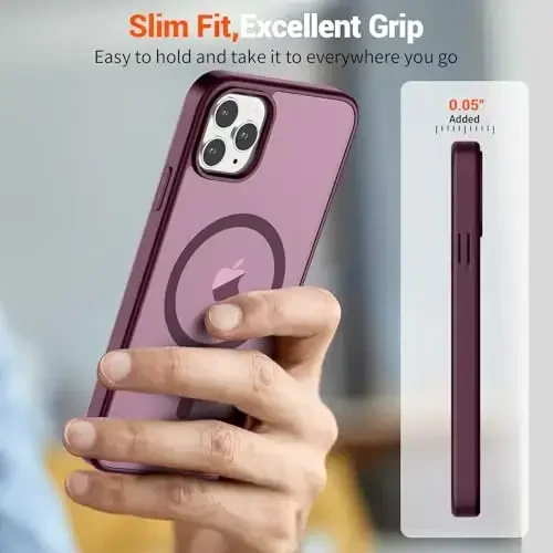 SUPFINE Magnetic for iPhone 11 Pro Max Case (Compatible with MagSafe) (Military Grade Drop Protection) Translucent Matte Shockproof Phone Case,Wine Red - 7