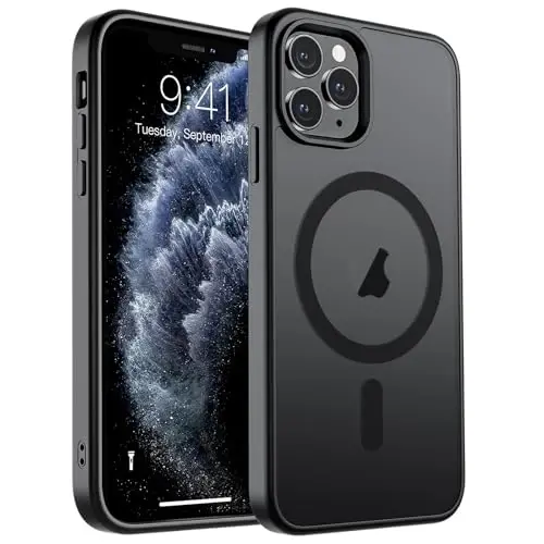SUPFINE Magnetic for iPhone 11 Pro Max Case (Compatible with MagSafe) (Military Grade Drop Protection) Translucent Matte Shockproof Phone Cover,Black - 1