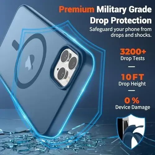 SUPFINE Magnetic for iPhone 11 Pro Max Case (MagSafe bilan mos) (10 FT harbiy darajadagi tushishdan himoya) Yupqa shaffof mat zarbga chidamli barmoq izlariga qarshi telefon qutisi, to'q ko'k - 3