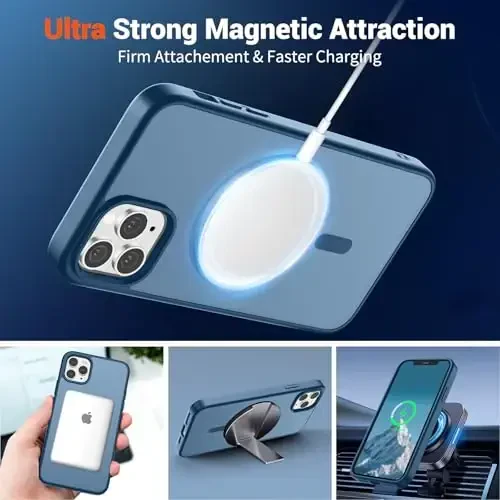 SUPFINE Magnetic for iPhone 11 Pro Max Case (MagSafe bilan mos) (10 FT harbiy darajadagi tushishdan himoya) Yupqa shaffof mat zarbga chidamli barmoq izlariga qarshi telefon qutisi, to'q ko'k - 5