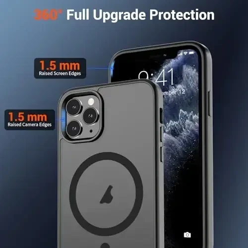 SUPFINE Magnetic for iPhone 11 Pro Max Case (MagSafe bilan mos) (Harbiy darajadagi tushishdan himoya) Shaffof matli zarbga chidamli telefon qopqog'i, qora - 4