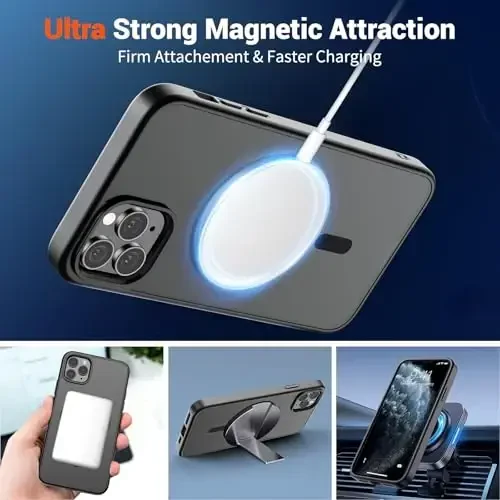 SUPFINE Magnetic for iPhone 11 Pro Max Case (MagSafe bilan mos) (Harbiy darajadagi tushishdan himoya) Shaffof matli zarbga chidamli telefon qopqog'i, qora - 5