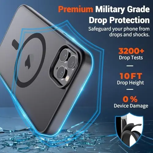 SUPFINE Magnetic for iPhone 11 Pro Max Case (MagSafe bilan mos) (Harbiy darajadagi tushishdan himoya) Shaffof matli zarbga chidamli telefon qopqog'i, qora - 3