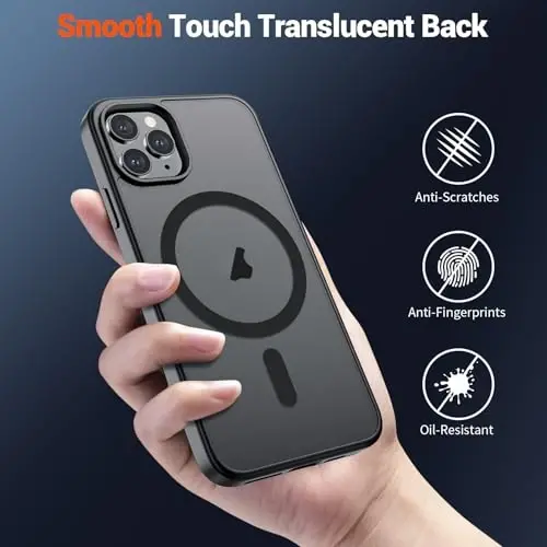 SUPFINE Magnetic for iPhone 11 Pro Max Case (MagSafe bilan mos) (Harbiy darajadagi tushishdan himoya) Shaffof matli zarbga chidamli telefon qopqog'i, qora - 6