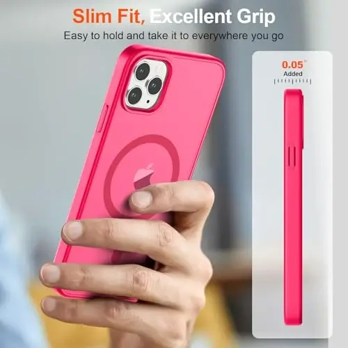 SUPFINE Magnetic for iPhone 11 Pro Max Case (MagSafe bilan mos) (Harbiy darajadagi tushishdan himoya) Yarim shaffof mat zarbga chidamli telefon qopqog'i, Mat och pushti - 7
