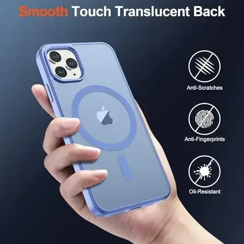 SUPFINE Magnetic for iPhone 11 Pro Max Case (MagSafe bilan mos) (Harbiy darajadagi tushishdan himoya) Yarim shaffof mat zarbga chidamli telefon qutisi, ko'k binafsha - 6