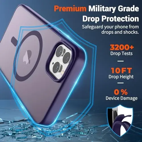 SUPFINE Magnetic for iPhone 11 Pro Max Case (MagSafe bilan mos) (Harbiy darajadagi tushishdan himoya) Yarim shaffof mat zarbga chidamli telefon qutisi, Toʻq binafsha - 3