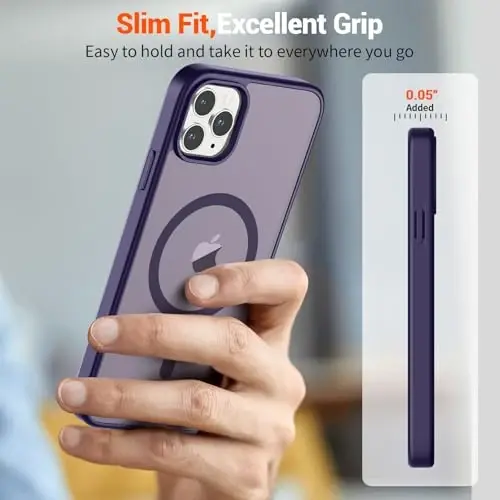 SUPFINE Magnetic for iPhone 11 Pro Max Case (MagSafe bilan mos) (Harbiy darajadagi tushishdan himoya) Yarim shaffof mat zarbga chidamli telefon qutisi, Toʻq binafsha - 7