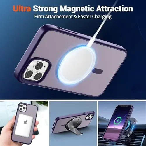 SUPFINE Magnetic for iPhone 11 Pro Max Case (MagSafe bilan mos) (Harbiy darajadagi tushishdan himoya) Yarim shaffof mat zarbga chidamli telefon qutisi, Toʻq binafsha - 5