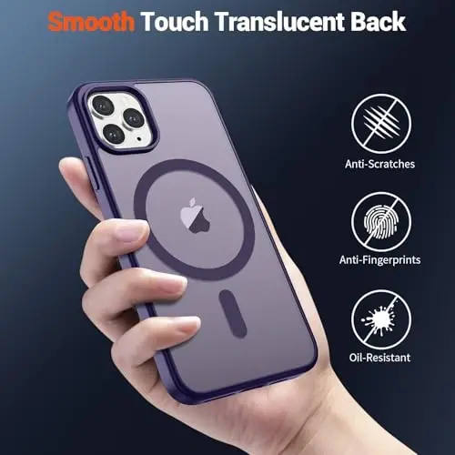 SUPFINE Magnetic for iPhone 11 Pro Max Case (MagSafe bilan mos) (Harbiy darajadagi tushishdan himoya) Yarim shaffof mat zarbga chidamli telefon qutisi, Toʻq binafsha - 6