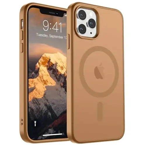 SUPFINE Magnetic for iPhone 11 Pro Max Case (MagSafe bilan mos) (Harbiy darajadagi tushishdan himoya) Yupqa shaffof mat zarbga chidamli barmoq izlariga qarshi telefon qutisi, jigarrang - 1