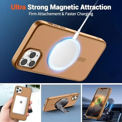 SUPFINE Magnetic for iPhone 11 Pro Max Case (MagSafe bilan mos) (Harbiy darajadagi tushishdan himoya) Yupqa shaffof mat zarbga chidamli barmoq izlariga qarshi telefon qutisi, jigarrang - 5
