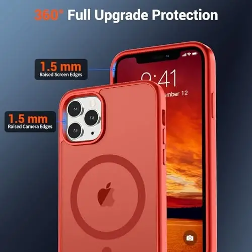 SUPFINE Magnetic for iPhone 11 Pro Max Case (MagSafe bilan mos) (Harbiy darajadagi tushishdan himoya) Yupqa shaffof matli zarbga chidamli barmoq izlariga qarshi telefon qutisi, qizil - 4