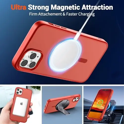 SUPFINE Magnetic for iPhone 11 Pro Max Case (MagSafe bilan mos) (Harbiy darajadagi tushishdan himoya) Yupqa shaffof matli zarbga chidamli barmoq izlariga qarshi telefon qutisi, qizil - 5