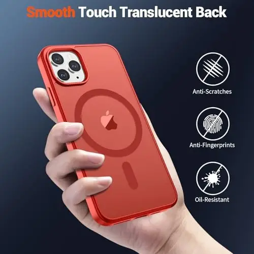 SUPFINE Magnetic for iPhone 11 Pro Max Case (MagSafe bilan mos) (Harbiy darajadagi tushishdan himoya) Yupqa shaffof matli zarbga chidamli barmoq izlariga qarshi telefon qutisi, qizil - 6