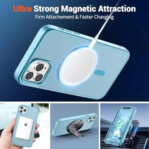SUPFINE Magnetic for iPhone 11 Pro Max Case (MagSafe bilan mos) (Harbiy darajadagi tushishdan himoya) Yupqa yarim shaffof mat zarbga chidamli barmoq izlariga qarshi telefon g'ilofi, och ko'k - 5