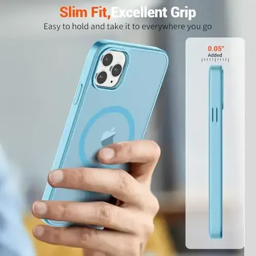 SUPFINE Magnetic for iPhone 11 Pro Max Case (MagSafe bilan mos) (Harbiy darajadagi tushishdan himoya) Yupqa yarim shaffof mat zarbga chidamli barmoq izlariga qarshi telefon g'ilofi, och ko'k - 7