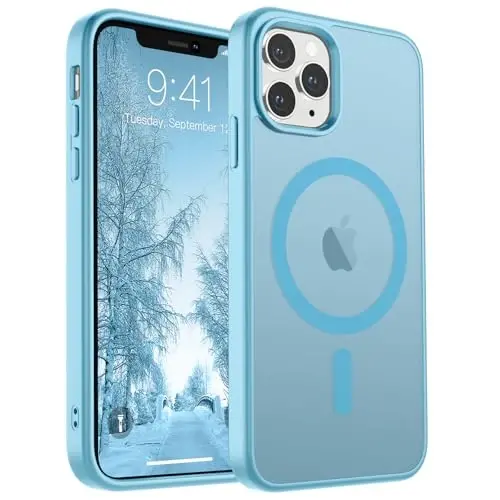 SUPFINE Magnetic for iPhone 11 Pro Max Case (MagSafe bilan mos) (Harbiy darajadagi tushishdan himoya) Yupqa yarim shaffof mat zarbga chidamli barmoq izlariga qarshi telefon g'ilofi, och ko'k 