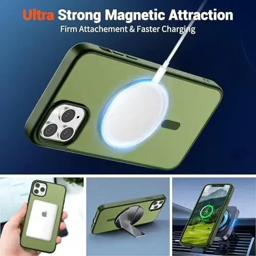 SUPFINE Magnetic for iPhone 11 Pro Max Case (MagSafe bilan mos) (Harbiy darajadagi tushishdan himoya) Yupqa yarim shaffof mat zarbga chidamli barmoq izlariga qarshi telefon qutisi, Cangling Green - 5