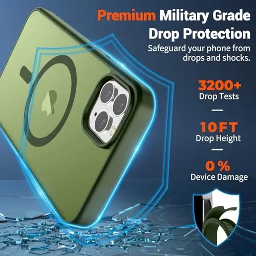 SUPFINE Magnetic for iPhone 11 Pro Max Case (MagSafe bilan mos) (Harbiy darajadagi tushishdan himoya) Yupqa yarim shaffof mat zarbga chidamli barmoq izlariga qarshi telefon qutisi, Cangling Green - 3